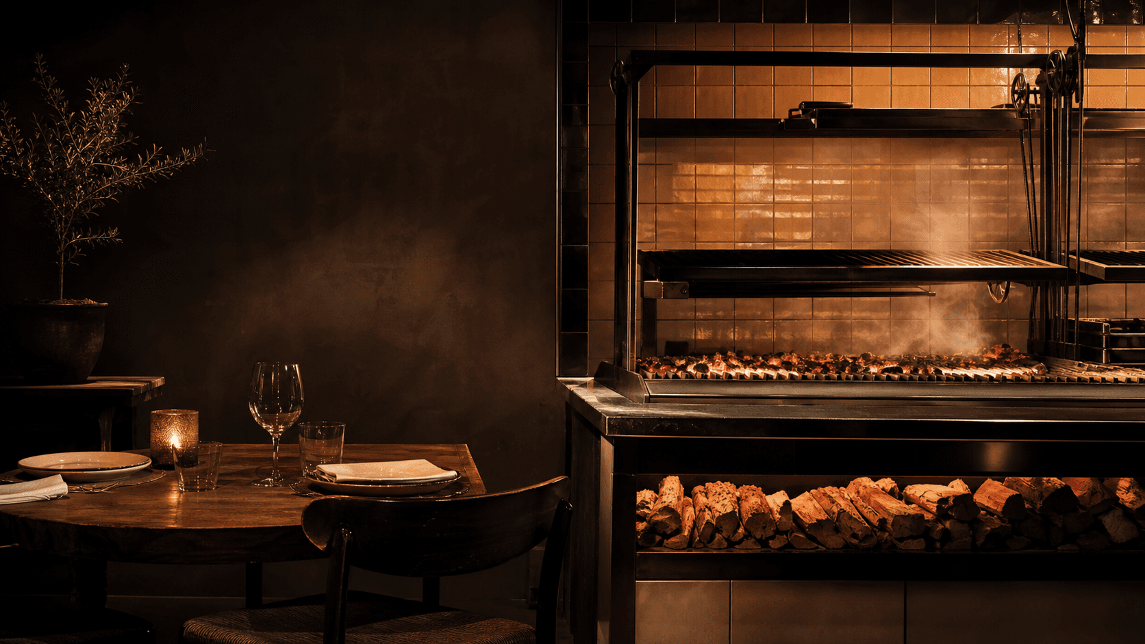 Griglia a brace in un ristorante contemporaneo